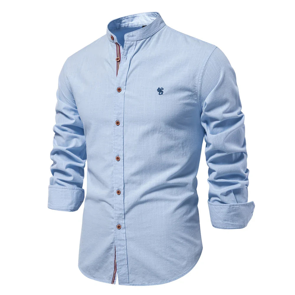 AIOPESON 100% Cotton Social Shirt Men Solid Color Long Sleeve High Quality Brand Shirt for Men Spring Stand Casual Men's Shirts