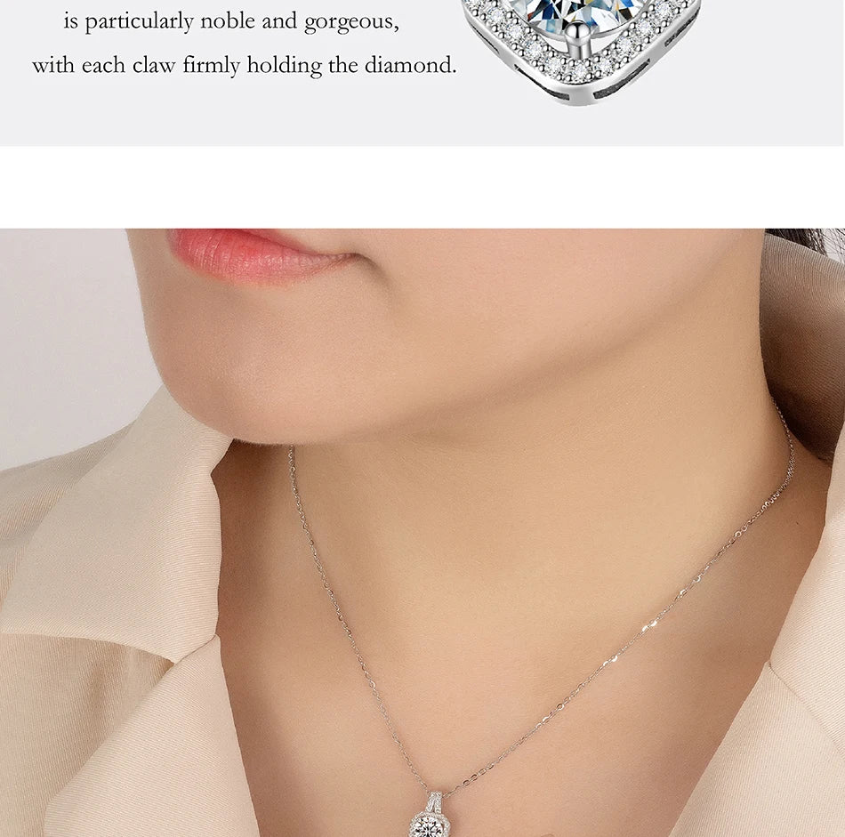 1-2CT Moissanite Necklace for Women S925 Silver Square Design Laboratory Diamond Pendant Luxurious Wedding Jewelry