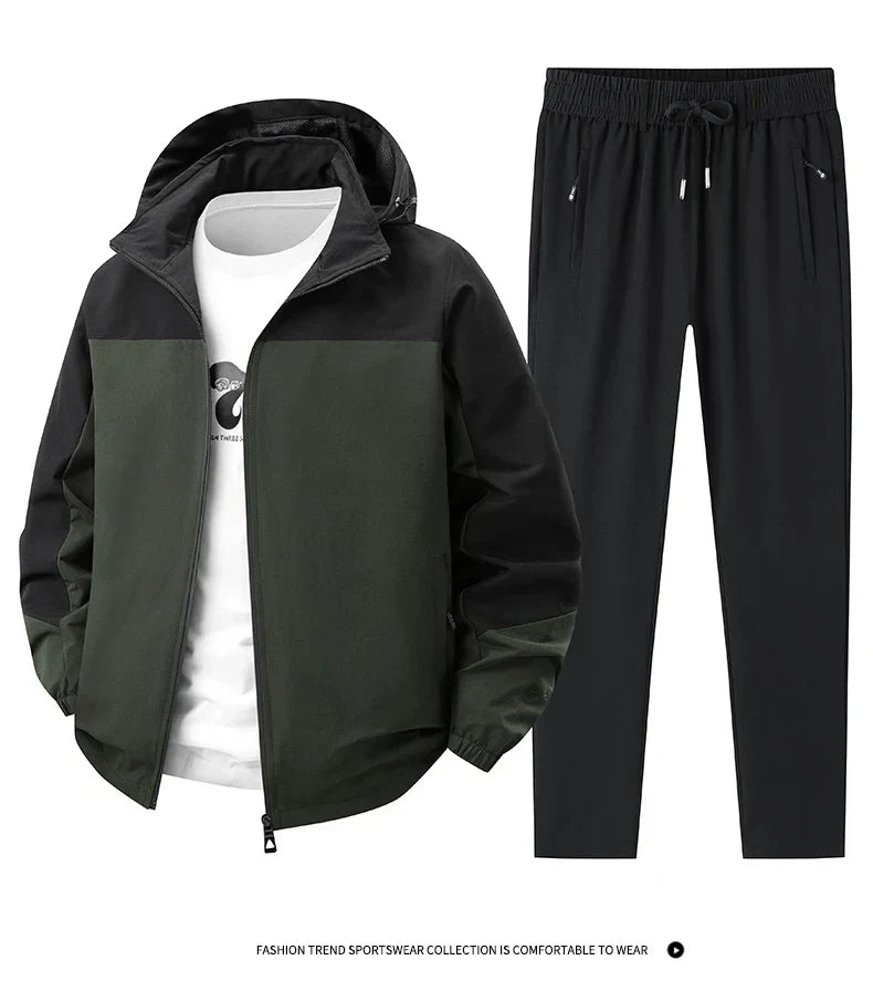 Men Spring Autumn Sport Set Comfortable Breathable Detachable Hooded Jacket Pant Set Training Morning Fitness Running Sport Suit
