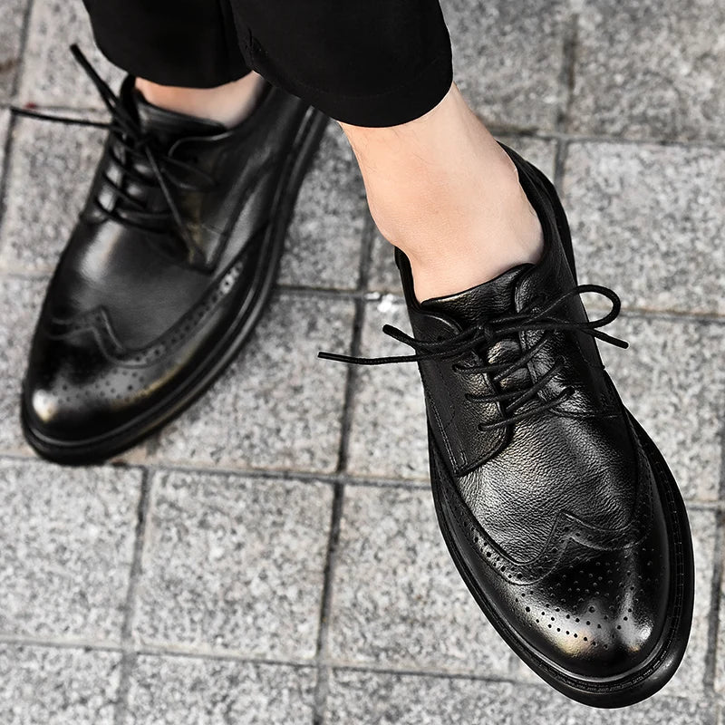 Big Size Mens Formal Genuine Leather Dress Shoes British Stylish Business Dress Men Flats High Quality Brogues Oxford Shoes Men