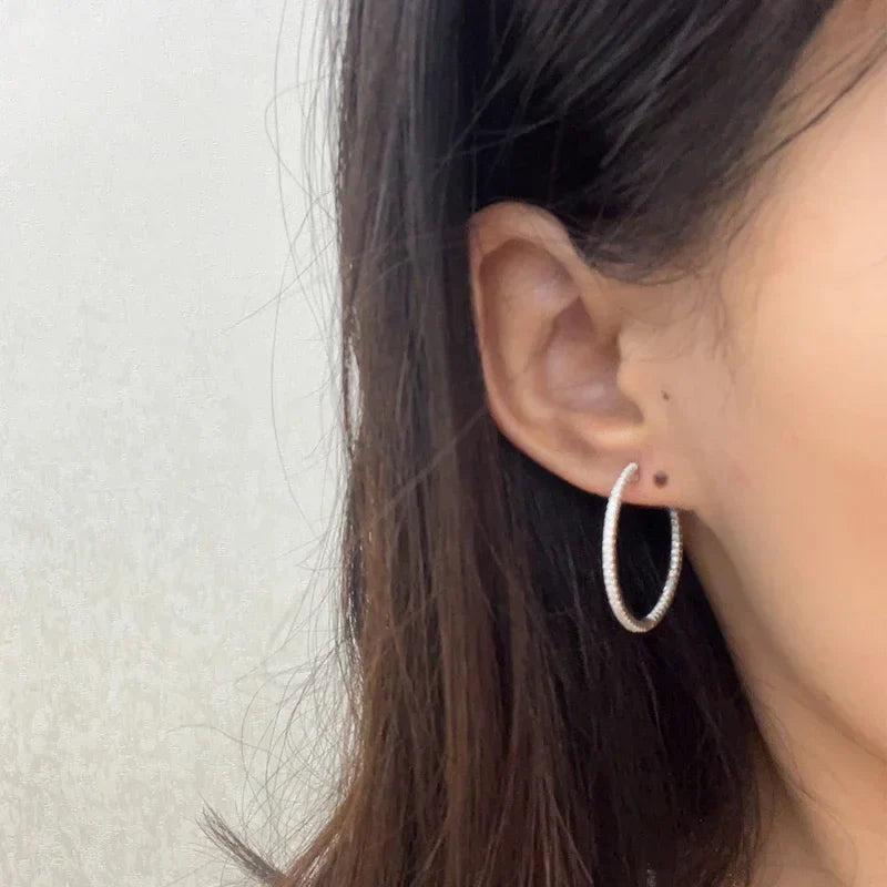 Full D Color Moissanite hoop Earrings for Women 925 Sterling Silver with White Gold Plated Ear Studs Fine Jewelry Gift