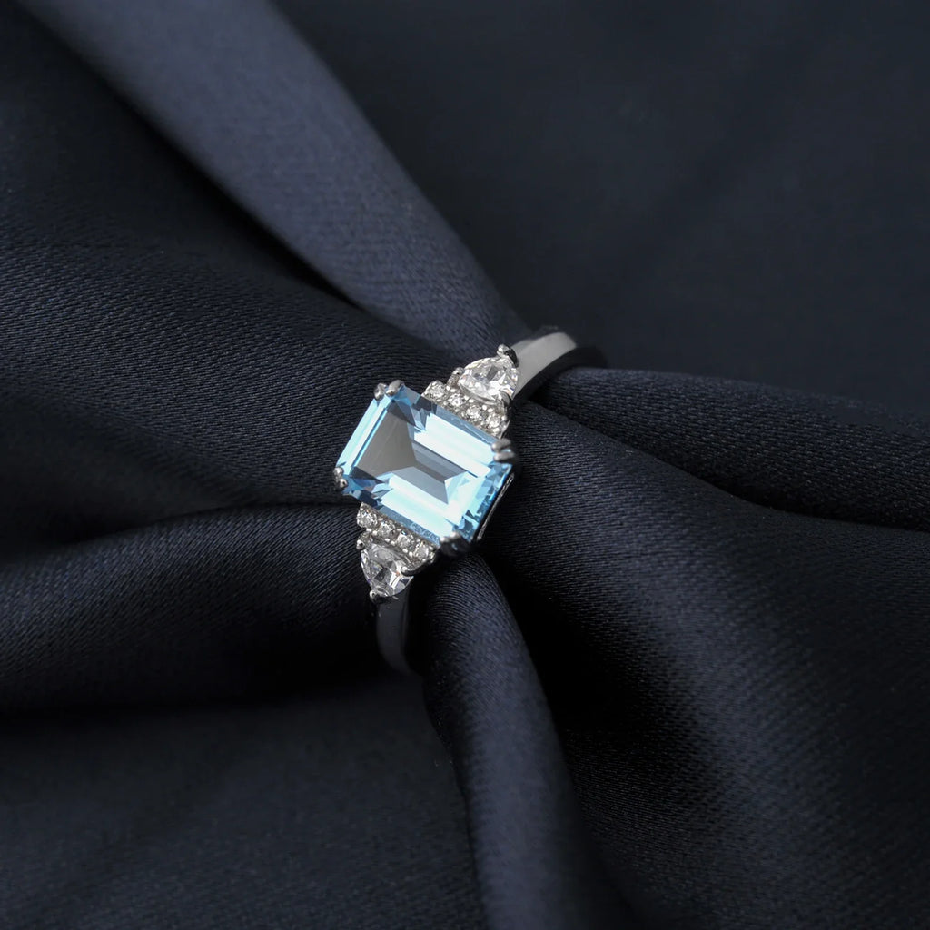 Sky Blue Topaz Emerald Cutring rings for women gift 925 sterling silver jewelry Free delivery elegant valentines fashion