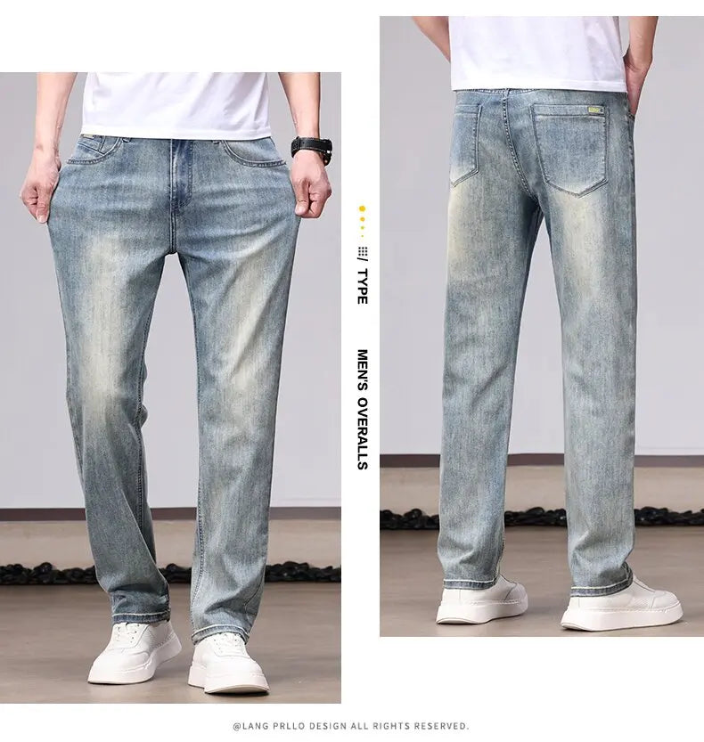 Spring/Autumn Fashion Trendy Solid Color Straight Leg Stretch Denim Pants Men's Casual Loose Fit Sports High Quality Trousers