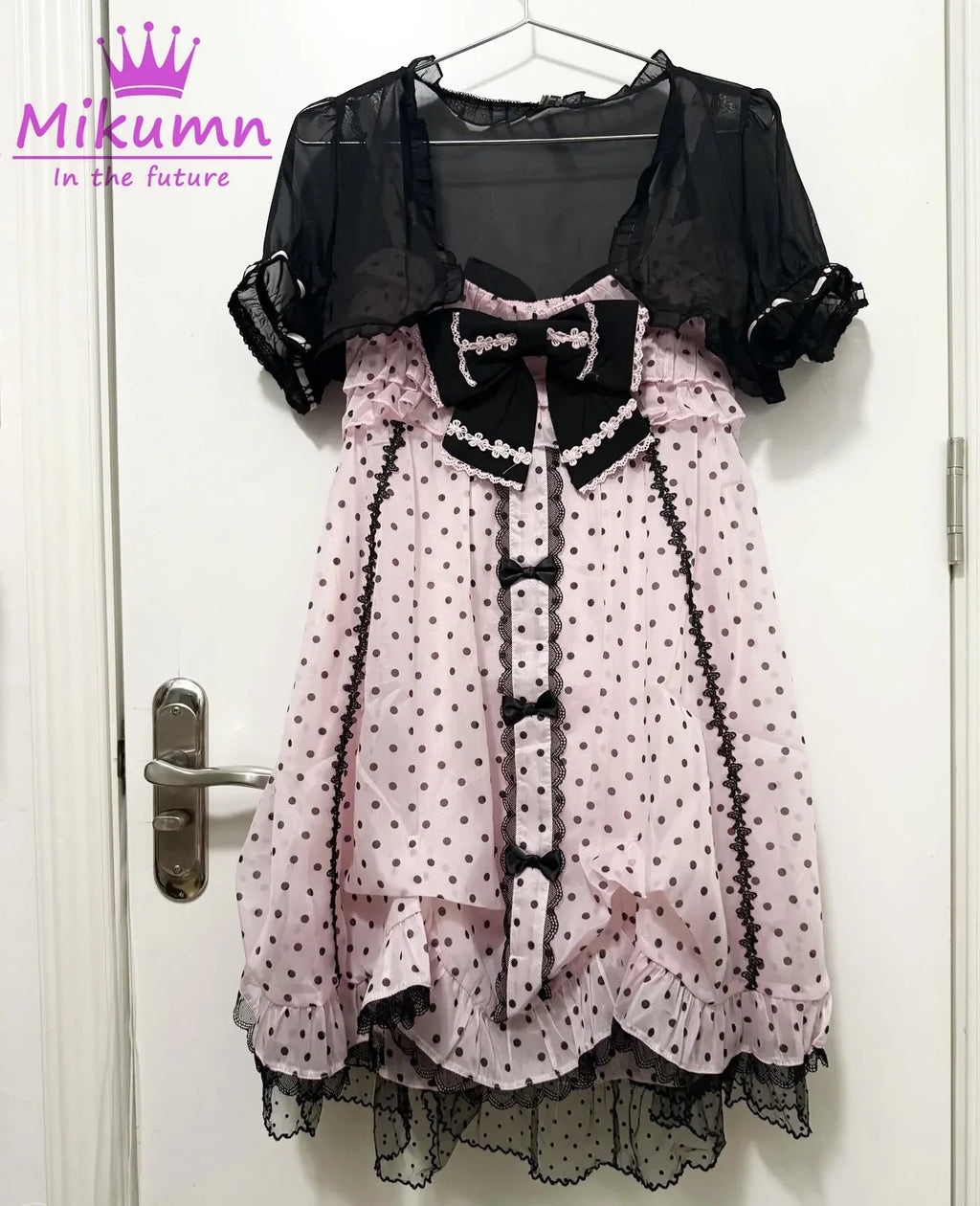 Gothic Girls Vintage Pink Polka Dot Dress Harajuku Japanese Y2k Black Bow Kawaii Women Sleeveless Strap Mini Dresses