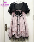 Gothic Girls Vintage Pink Polka Dot Dress Harajuku Japanese Y2k Black Bow Kawaii Women Sleeveless Strap Mini Dresses