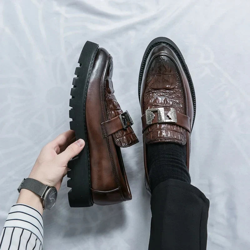 Mens Loafers Party Business Thick Soled Men Leather Shoes Dress Platform Shoes Comfortable Fashion New Casual Shoes for Men