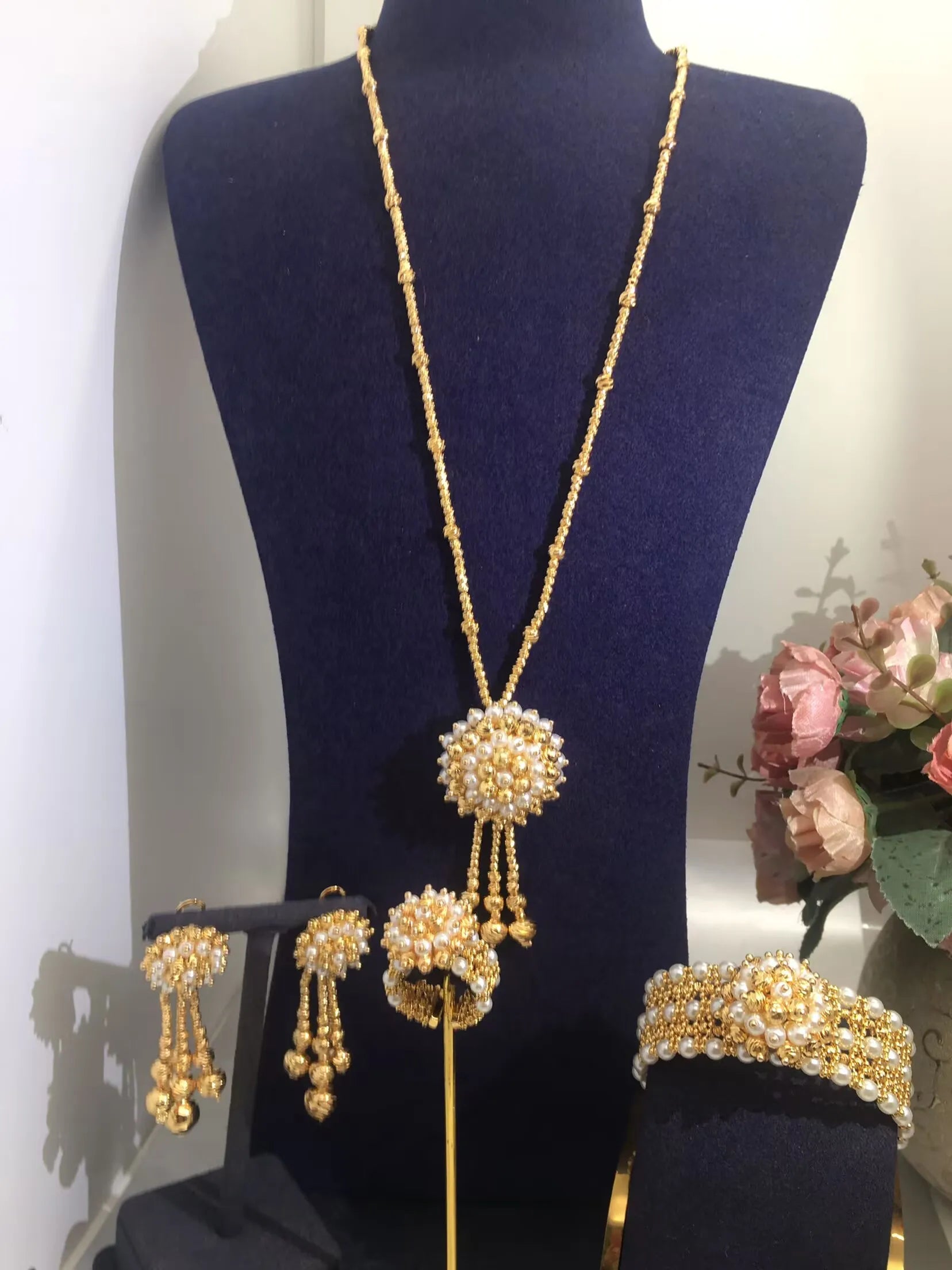 Trendy Fashion2 PCS Luxury Waterdrop Indian Jewelry Sets For Women Wedding Party Indian Dubai Bridal jewelry Set