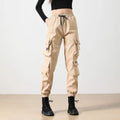 High Street Hip Hop Cargo Pants Women Solid Pocket Elastic High Waist