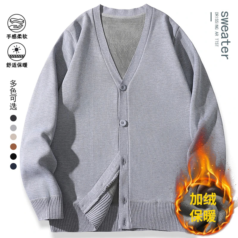 2026 New Men's Casual Long Sleeved Velvet Sweater Cardigan Knitted Jacket Top Autumn and Winter Fashionable Versatile Jacket