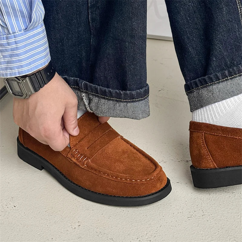 Handmade Mens Leather Loafers Non Slip Slip on Walking Flats Breathable Outdoor Casual Shoes for Man Work Office Driving Shoes