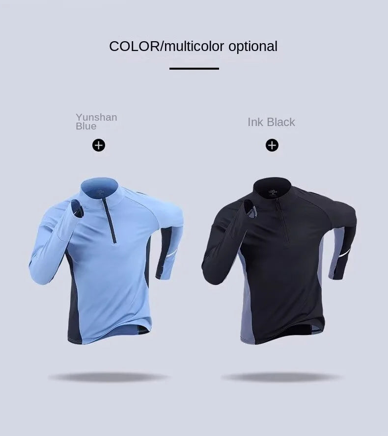 Sports quick drying long sleeved men's 2025 autumn and winter warm running T-shirt with half zipper top for outdoor cycling trai