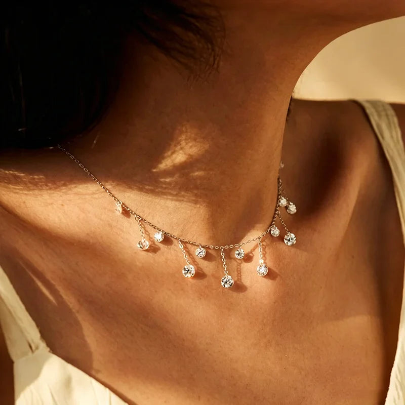 100% Real S925 Sterling Silver Pendant Girls 5A Zircon Stackable Wedding Necklace for Women Fine Jewelry Wholesale Chain