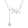 S925 Sterling Silver Cat Necklace Cute Silver Cat Pendant Collarbone Necklace for Women SCN232 3 Colors