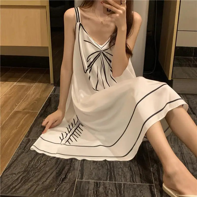 Sexy Sleeveless Printing Loose Mini Dress Women Clothing New Thin All-match Youth Elegant Dresses Fashion Temperament Summer