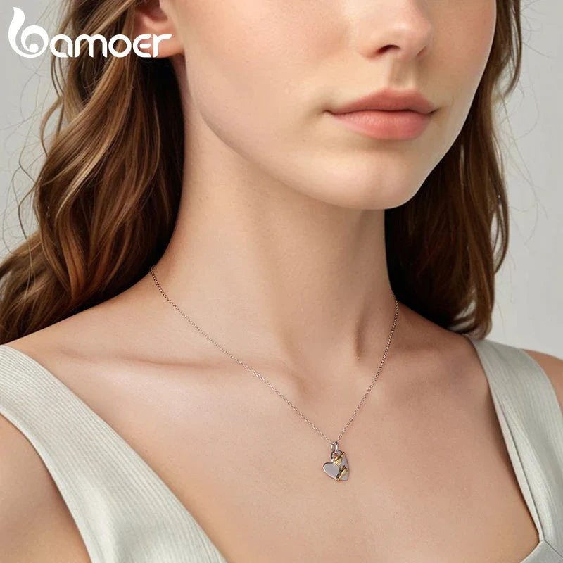 925 Sterling Silver Two-tones Hug Necklace Heart Pendant Chain Necklace for Women Mother's Day Gift Guard Jewelry