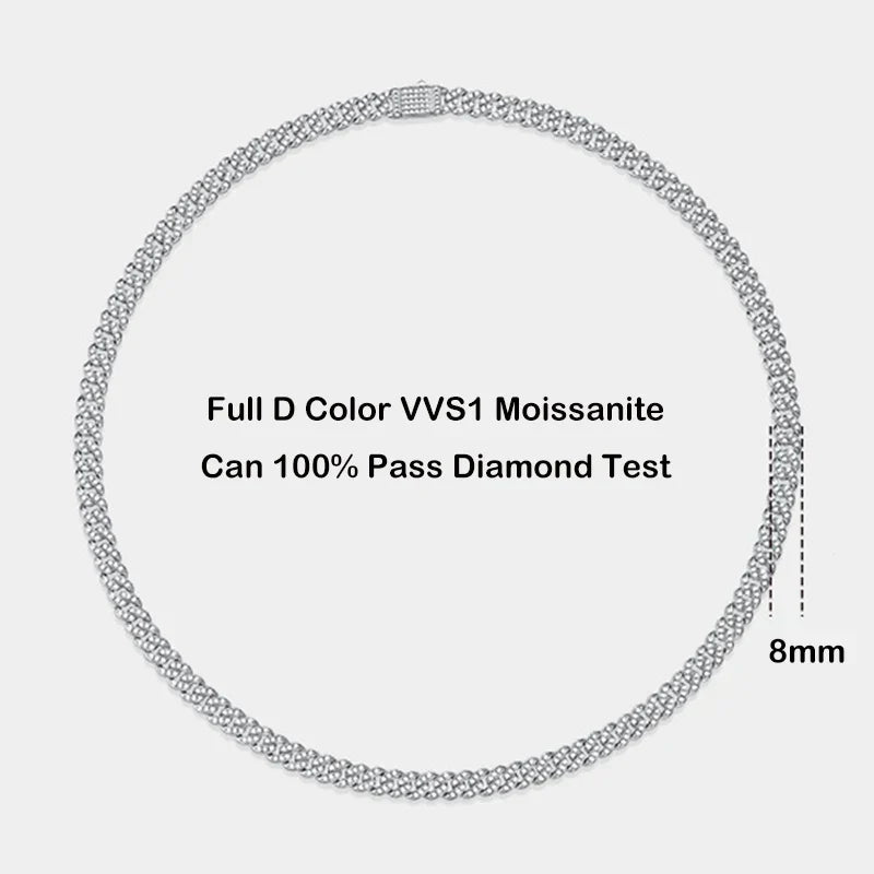 Sparkling Real Full Moissanite Cuban Chain Bracelet for Men Women 8mm S925 Sterling Silver Hip Hop Diamond Link Bracelets