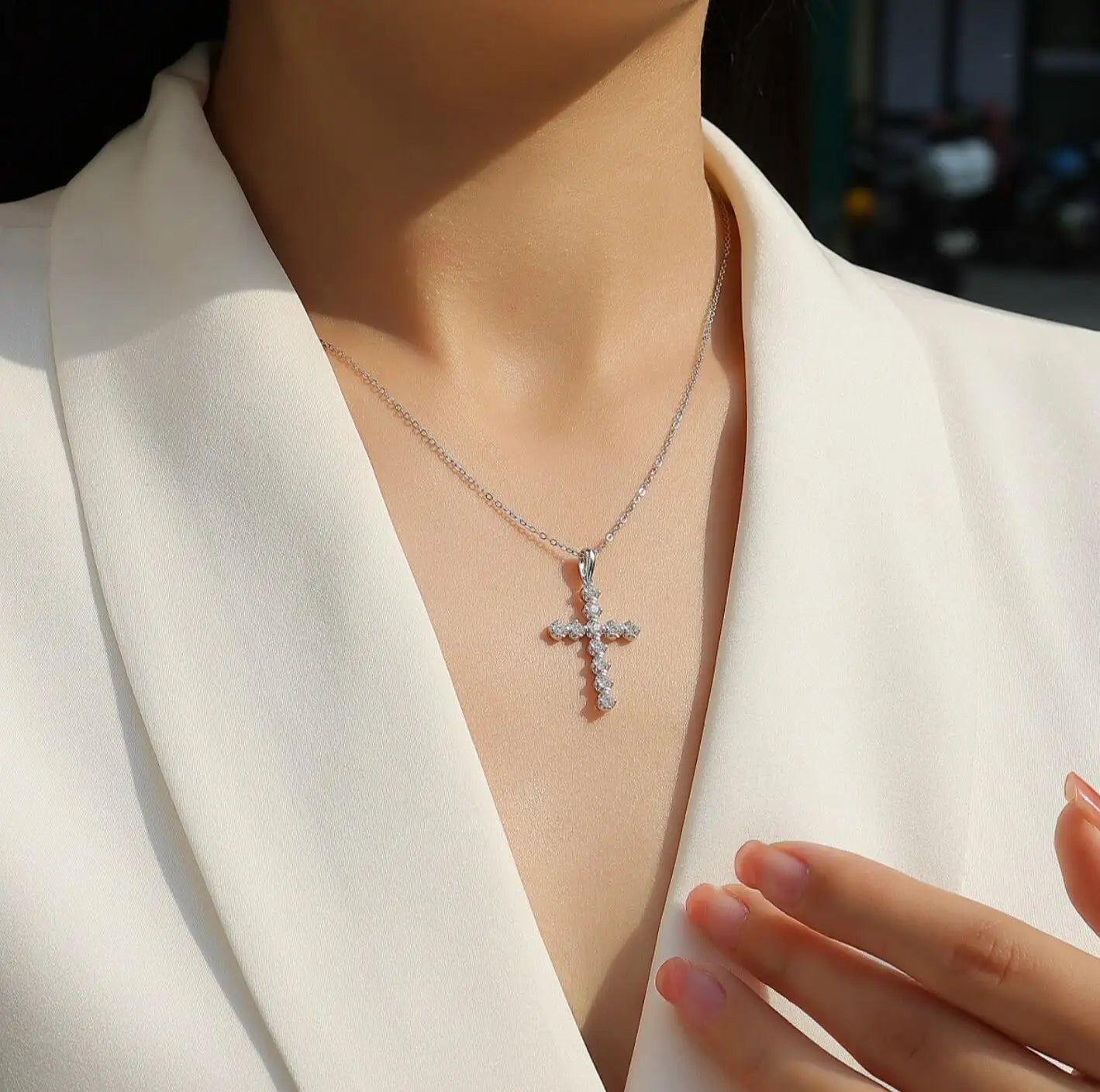 New 2.5mm Moissanite Cross Pendant Necklace for Women Original s925 Sliver Collar Neckalces Trend Goth Party Wedding Jewelry