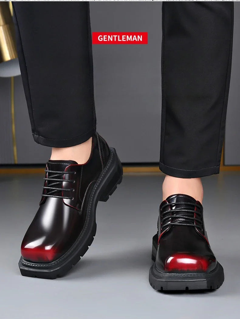 British Thick-soled Formal Leather Shoes Men Spring Autumn Lace Designer Platform Shoes Male Fashion Business Casual Shoe Man