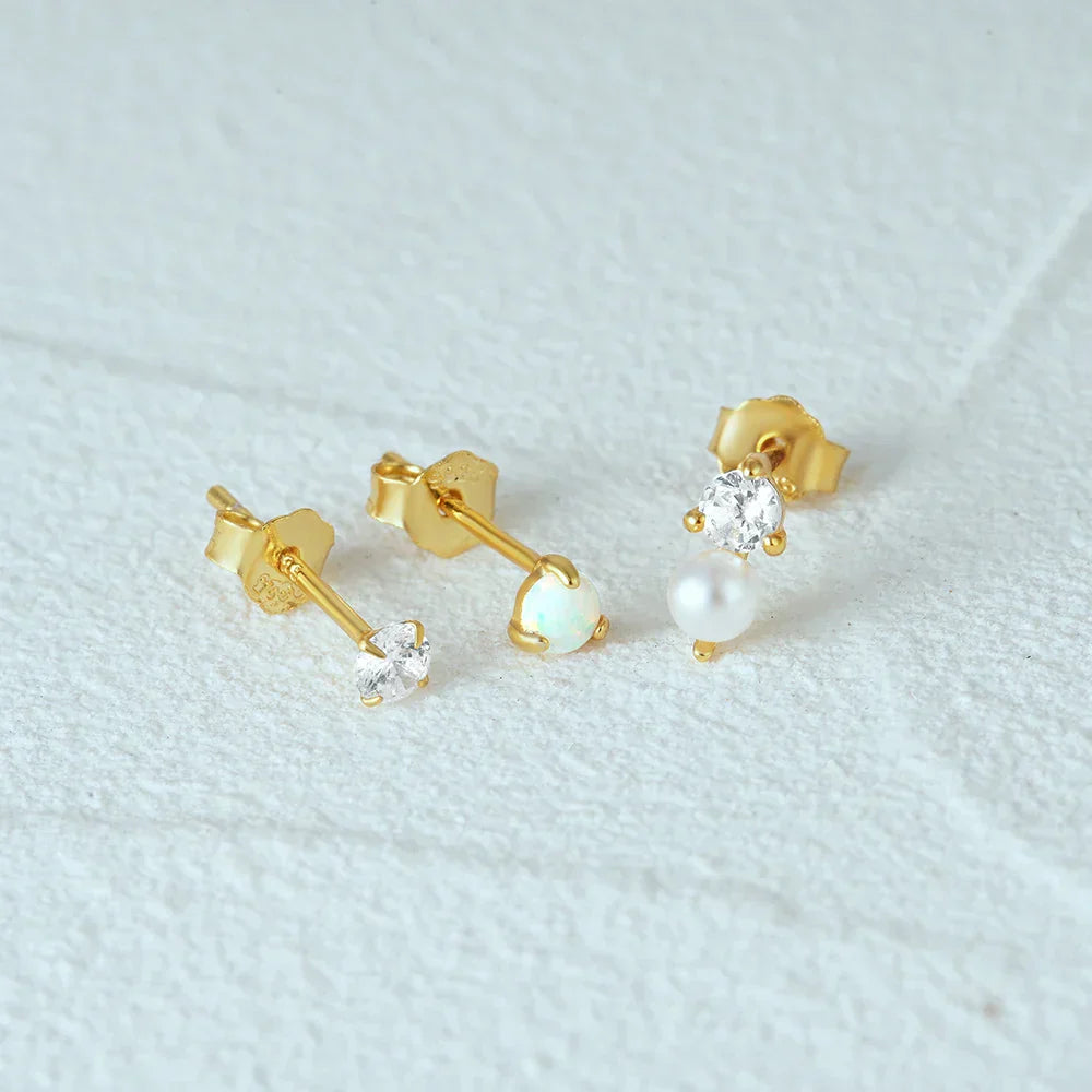 925 Sterling Silver 3pcs/set Cute Chians Stud Earrings Set Fashion Zircon Crystal Women Girls Gift Fine Jewelry Set