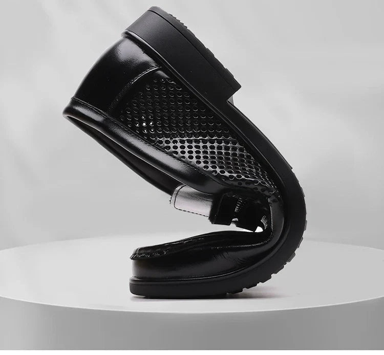 2026 Summer New Men's Breathable Leather Loafers Slip-On Hollow Out Casual Business Casual Shoes for Man Flat Driving Shoes Male