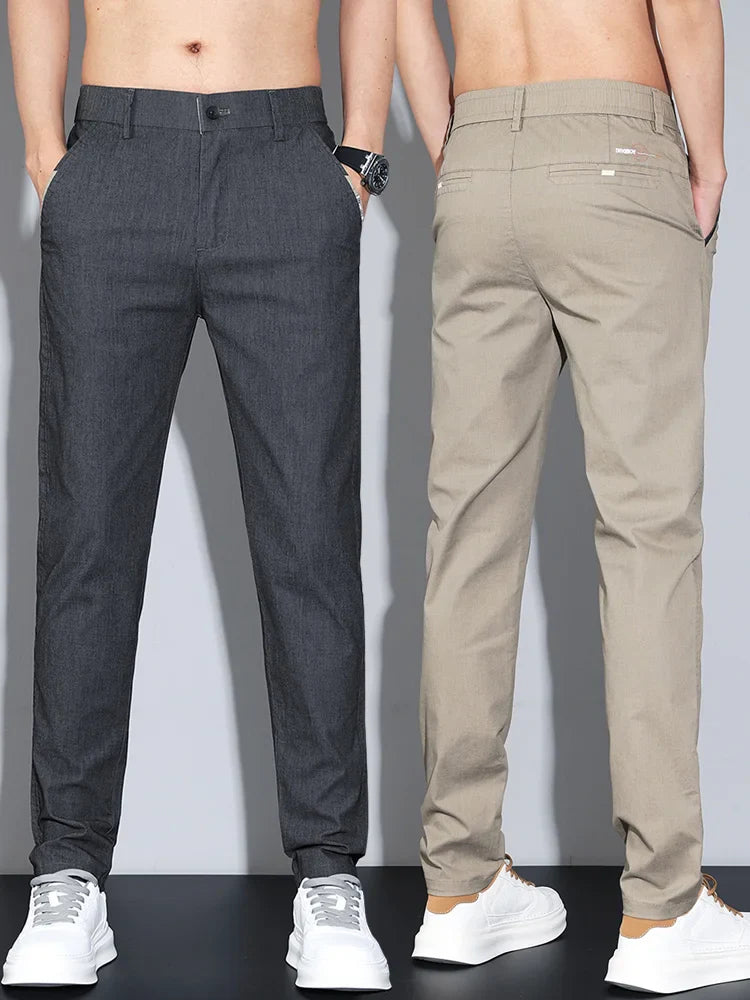 Cotton Thin Men's Business Casual Pants Summer Straight Slim Fit Fashion Stretch Solid Trousers Korean Men's Pants Size 28-38