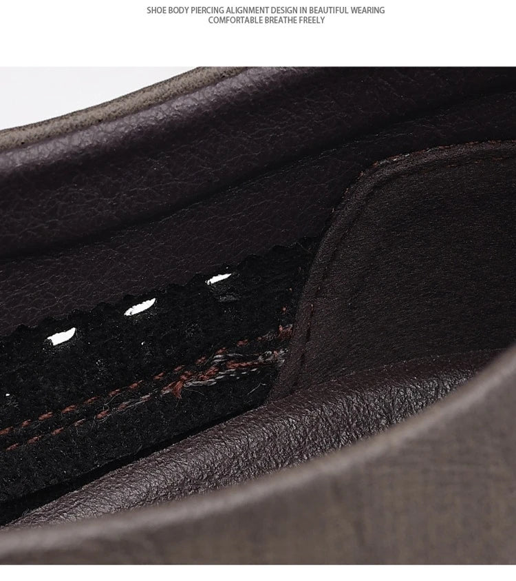 Summer New Breathable Hallow Leather Shoes for Men Solid Color Fashion Casual Driving Shoes Male Low Top Flat Shoes Man
