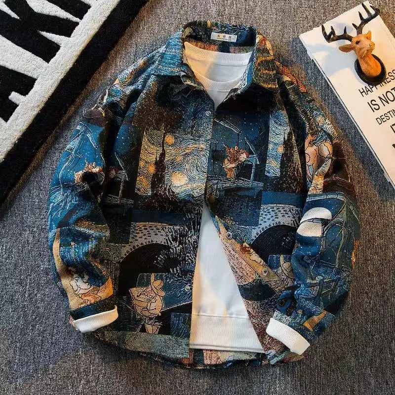 2025 spring Men's doodle Camouflage Men Jacket Loose Turn Down Collar Cargo Lapel Coat printing fashion jackets Outerwear male