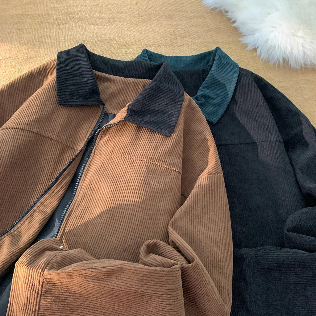 2026 Autumn Corduroy Cargo Jacket For Men Windbreakers Zipper Coats Loose Cargo Outwear Casual Jacket Mens Clothes
