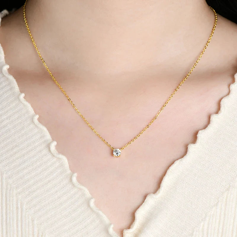 Certified 4mm/5mm Moissanite Pendant Necklace For Women Exquisite 14K Gold Filled Solitaire Drop Necklaces Jewelry Gift