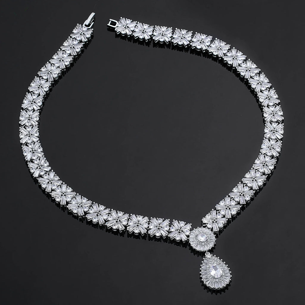 Popular Water Drop Bridal Jewelry Sets For Women Gold Plated CZ Zircon 4pcs Necklace Earring Sets Dubai Wedding Jewelry