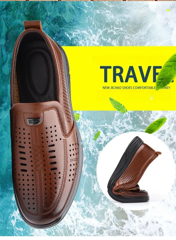 Spring Summer New Hallow Leather Shoes for Men Solid Color Fashion Dress Shoes Male Soft Sole Business Casual Shoe Man