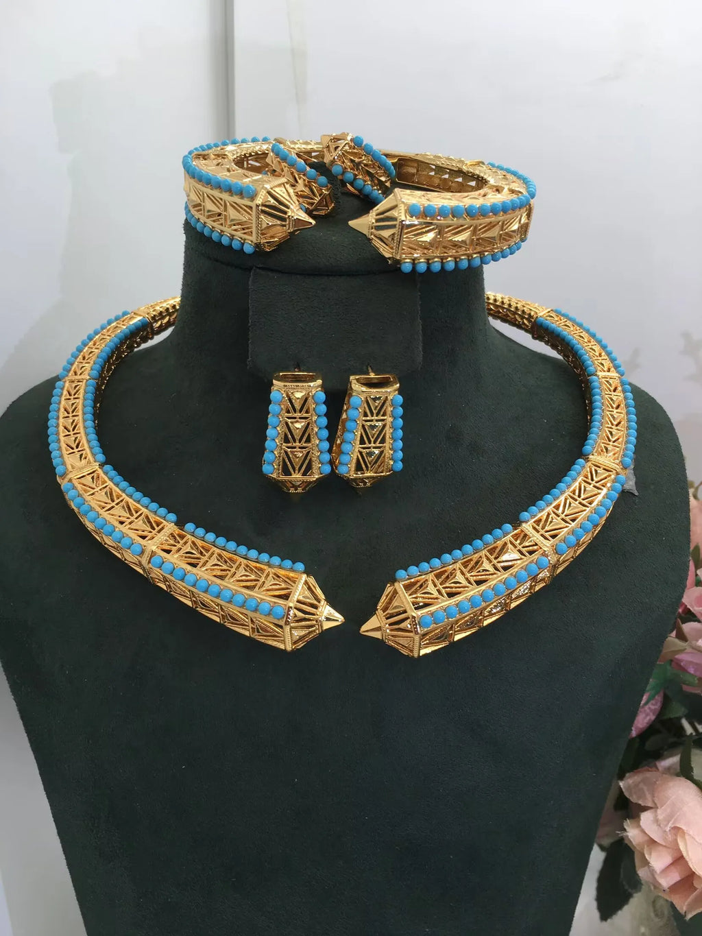 Trendy Fashion 4PCS Luxury Indian Jewelry Sets For Women Wedding Party Indian Dubai Bridal jewelry Sets
