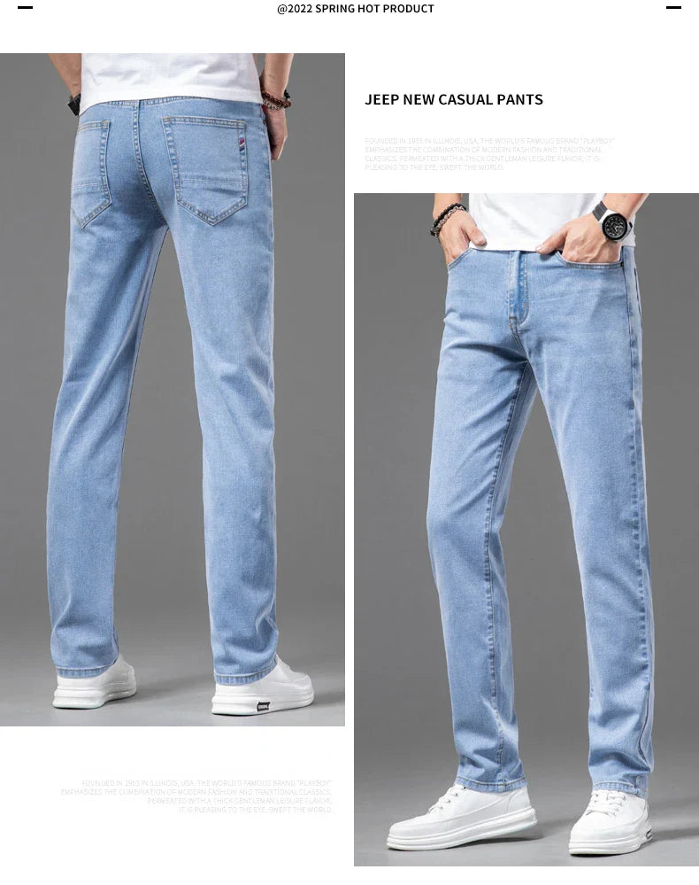 2026 Men White Jeans Fashion Casual Classic Style Slim Fit Soft Trousers Male Brand Advanced Stretch Pants