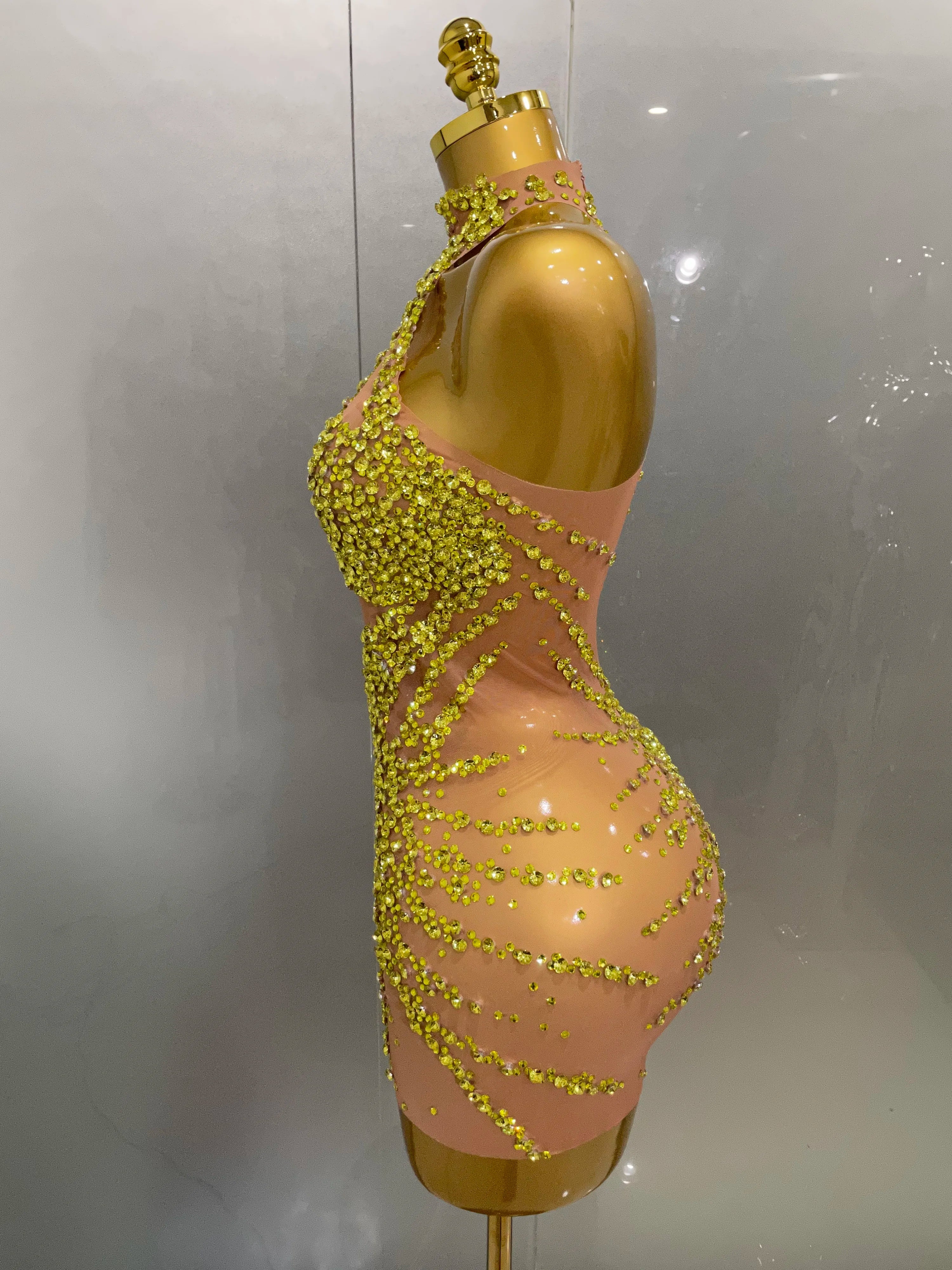 Sparkly Rhinestones Sexy Mesh See Through Dress Party Evening Prom Celebrate Birthday Dress Singer Dancer Show Stage Wear