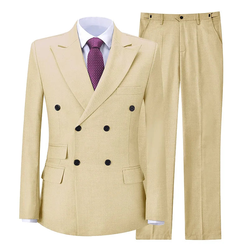 2026 New Men's Suit Business Casual Men's Suit Double Breasted Korean Version Slim Suit Professional Best Man Wedding