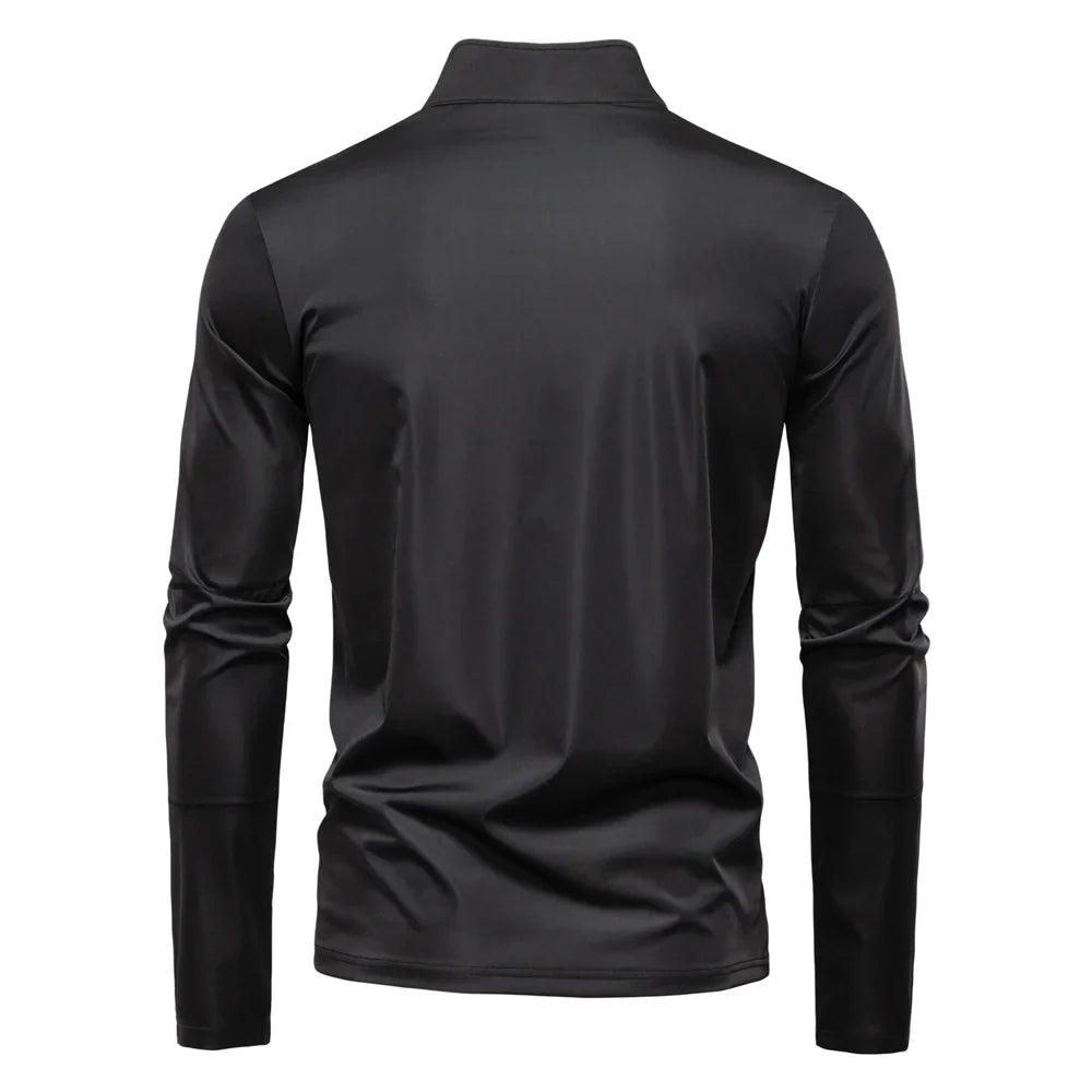 Men's UPF100+ Sun Protection Long Sleeve Shirt Solid Color Zipper Outdoor Shirts Stand Collar Quick Dry T Shirts