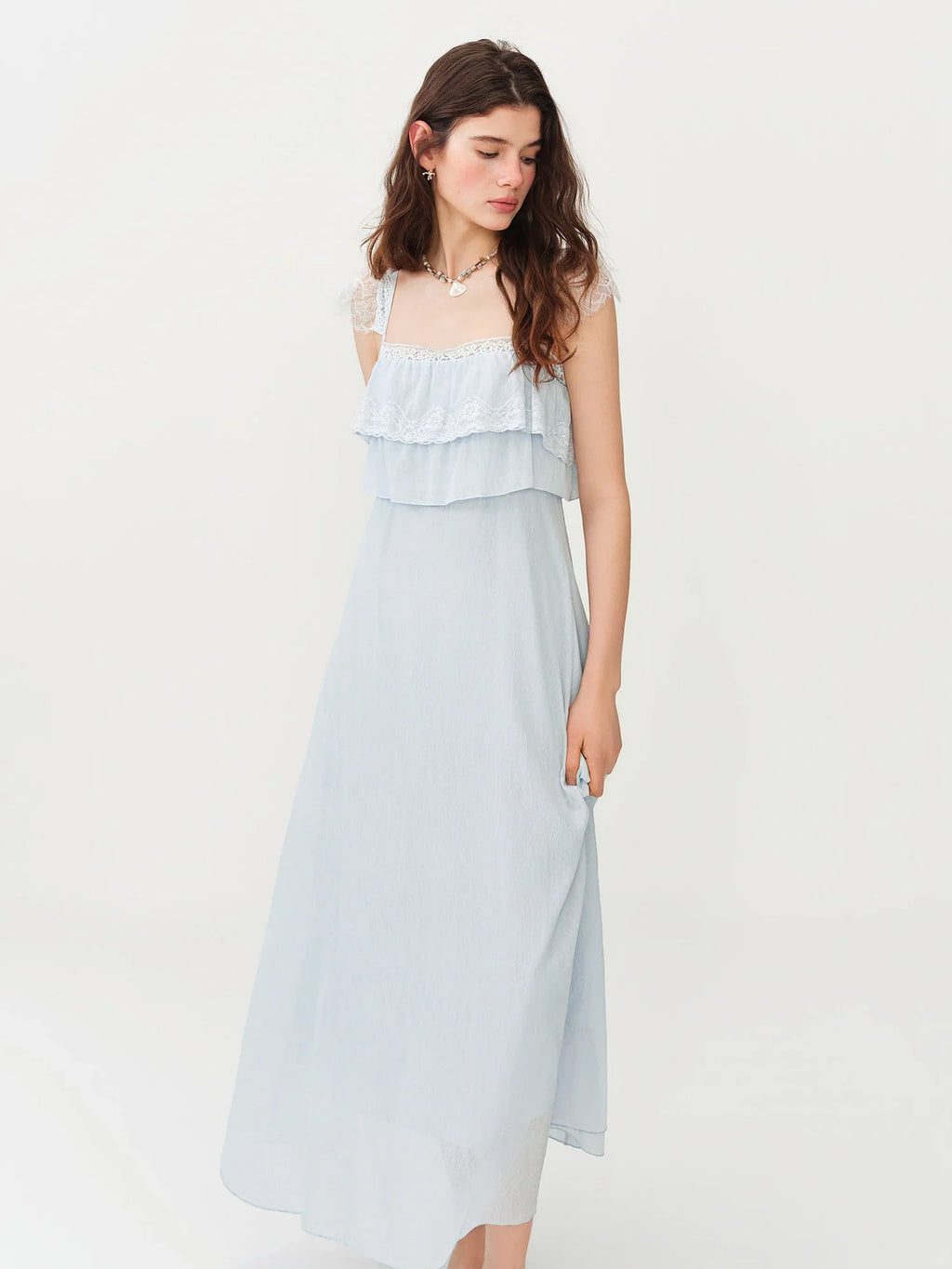 2026 Summer Women's Cap Sleeve Ruffle Hem Slip Dress, Slim Fit Flowy Maxi Dress for Y2K Coquette & Romantic Vacation Style