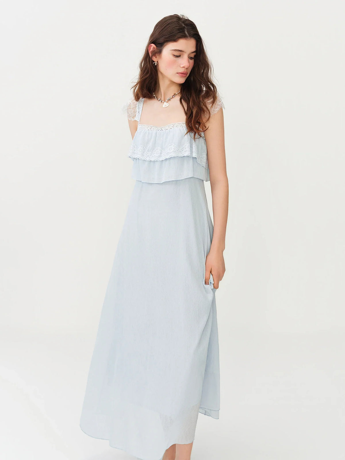 2026 Summer Women's Cap Sleeve Ruffle Hem Slip Dress, Slim Fit Flowy Maxi Dress for Y2K Coquette & Romantic Vacation Style