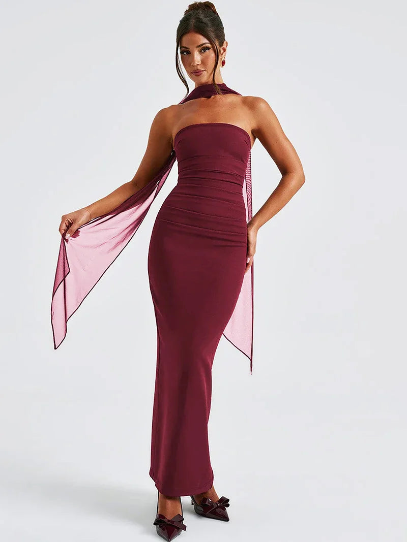 Elegant Strapless Maxi Dresses Woman  Backless Long Dress