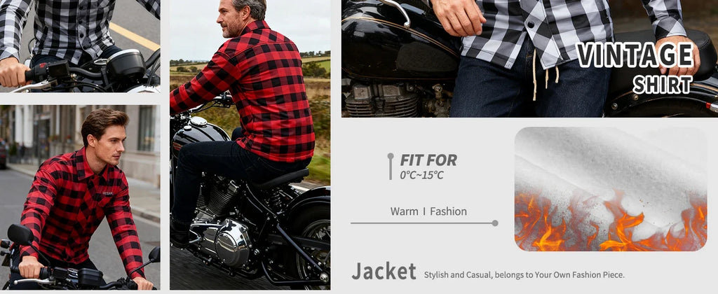 Men's Women's Winter Motorcycle Jacket Warm Motocross Motorbike Checkered Casual Outdoor Riding Shirts
