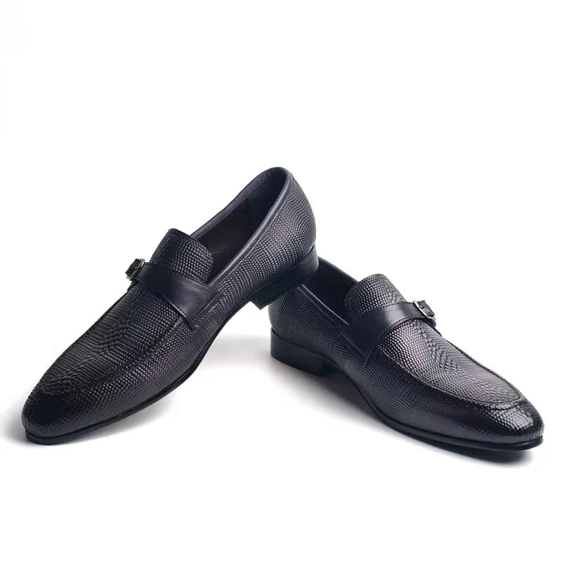 Luxury Men's Genuine Leather Loafers Buckle Slip-On Dress Shoes for Wedding, Party & Business Premium Comfort Casual Shoe
