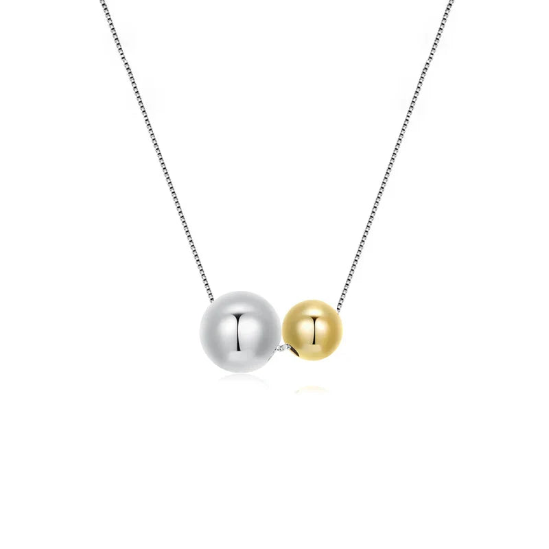 BAMOER 925 Sterling Silver Round Ball Beads Pendant Necklace Fashion Waterproof Metal Daily Gold Plated Trendy Jewelry for Women