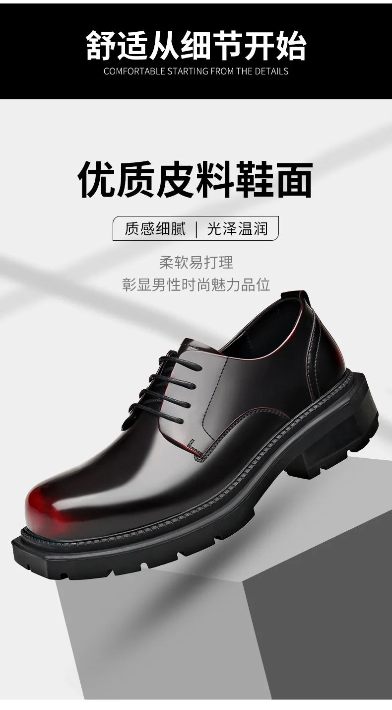 British Thick-soled Formal Leather Shoes Men Spring Autumn Lace Designer Platform Shoes Male Fashion Business Casual Shoe Man