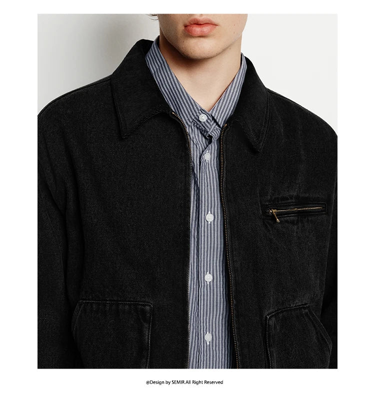 Denim Jacket Men Vintage Detroit Style Workwear Pure Cotton Casual Outdoor Coat 2025 Autumn Winter Fashion