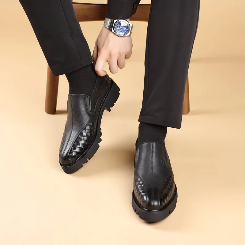 Black men's leather shoes Thick bottom height increasing style Daily Business Office Outdoor Fashion Party Youth Shoes New