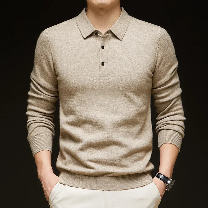 Fashion Autumn And Winter New Cashmere Sweater Men's High Quality Pullover Casual Loose POLO Knitted Bottom Shirt Jacket Shirt