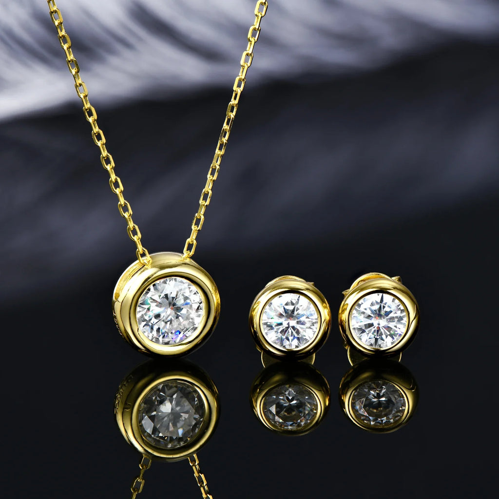 Real 3ctw. D Color Moissanite Jewelry Set 925 Silver 18k Gold Plated Pendant Necklace Stud Earrings Set for Women Men Gift
