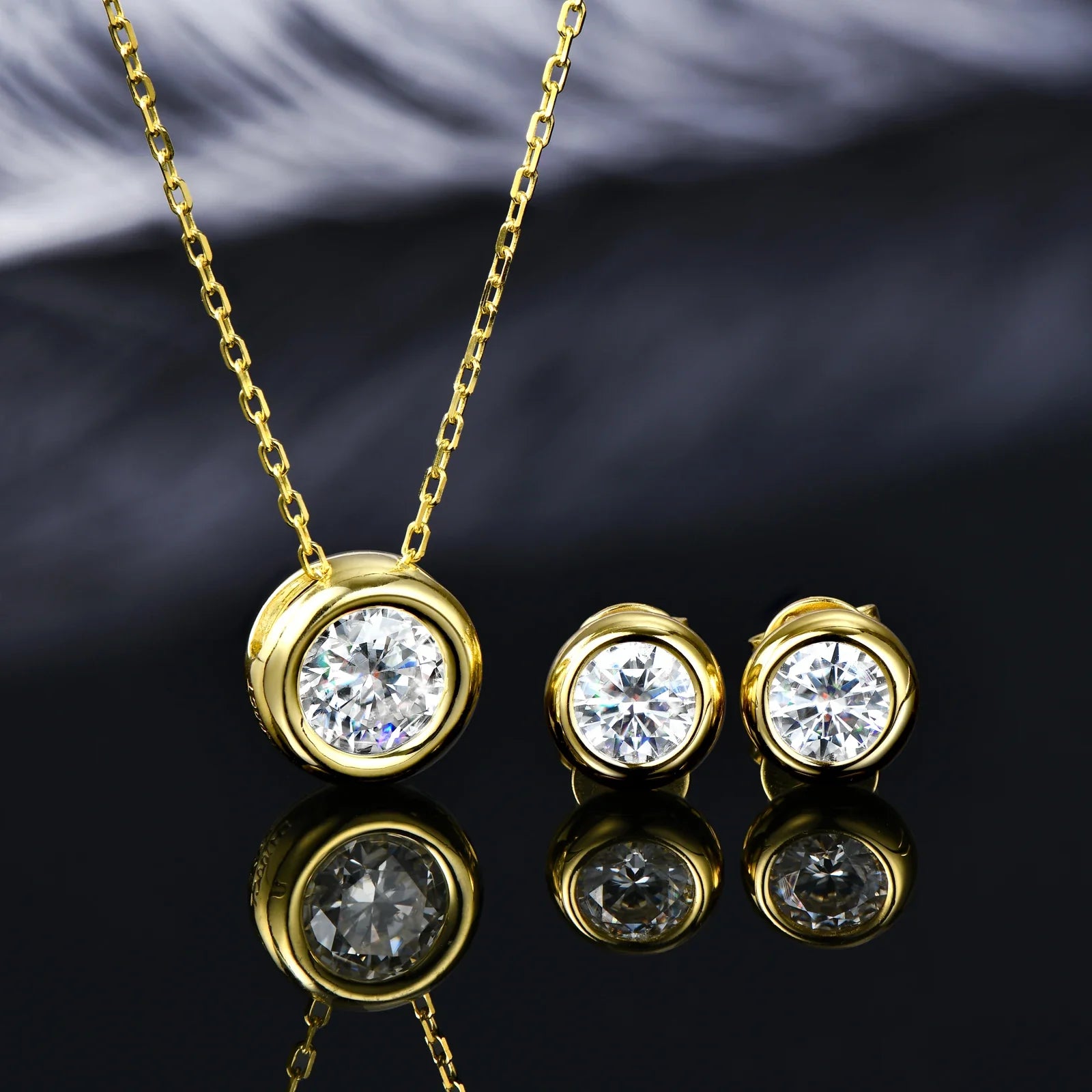 Real 3ctw. D Color Moissanite Jewelry Set 925 Silver 18k Gold Plated Pendant Necklace Stud Earrings Set for Women Men Gift