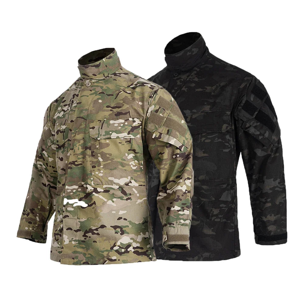 Men's Field Camouflage Clothing Tactical Combat Training Uniform Outdoor Hunting Camping Camo Long Sleeved Windbreaker Coat
