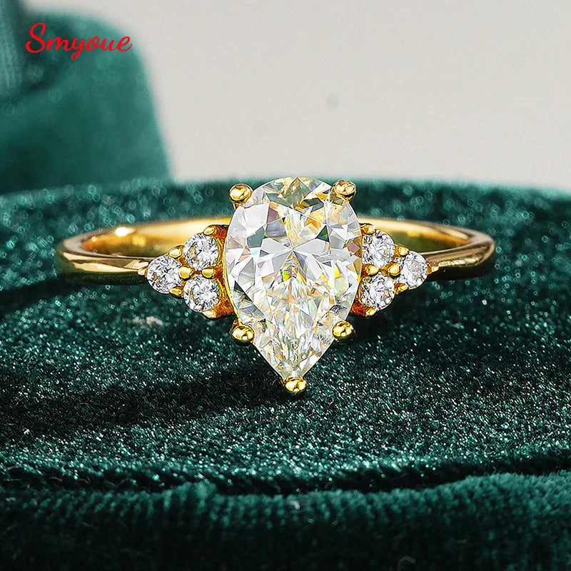 6*9mm Pear Cut Test Passed Moissanite Ring for Women D Color Vintage Wedding Jewelry Lab Diamond 925 Sterling Silver Band